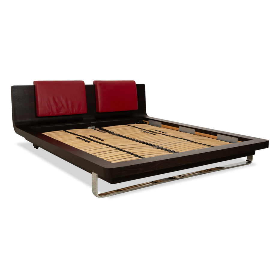 Lit Hülsta Tamis Wood Leather Noir Rouge 180 x 200