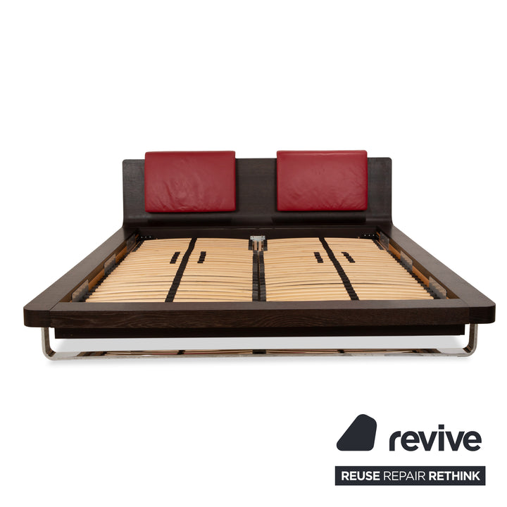 Lit Hülsta Tamis Wood Leather Noir Rouge 180 x 200