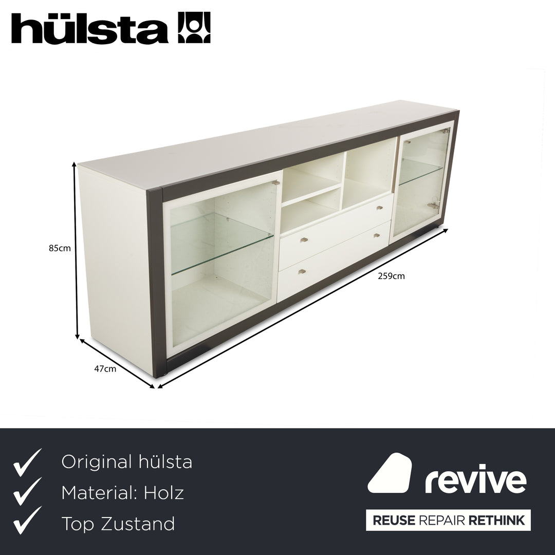 Hülsta Xelo Holz Glas Sideboard Weiß Grau Glas Schubladen Vitrine Mediaboard