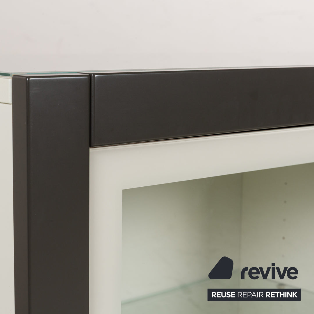 Hülsta Xelo Holz Glas Sideboard Weiß Grau Glas Schubladen Vitrine Mediaboard