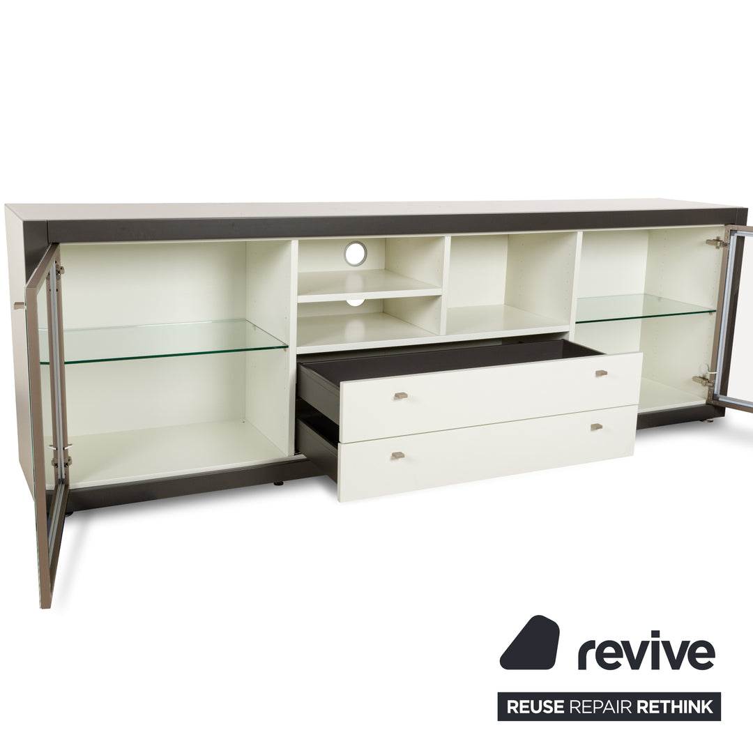 Hülsta Xelo Holz Glas Sideboard Weiß Grau Glas Schubladen Vitrine Mediaboard