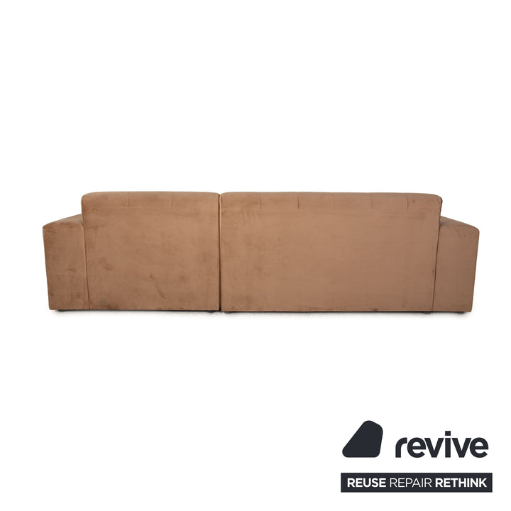 iconX STUDIOS Astra velvet fabric corner sofa brown recamier right