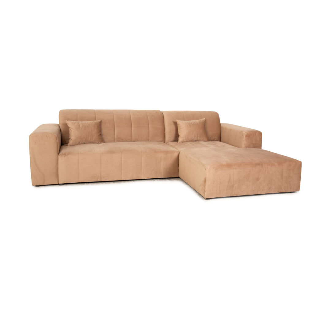 iconX STUDIOS Astra velvet fabric corner sofa brown recamier right