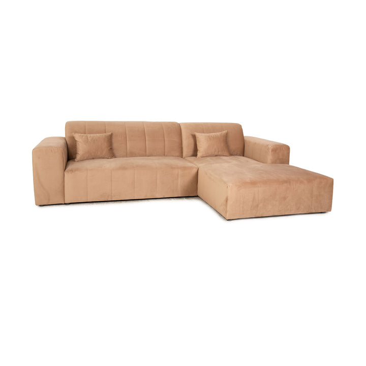 iconX STUDIOS Astra velvet fabric corner sofa brown recamier right