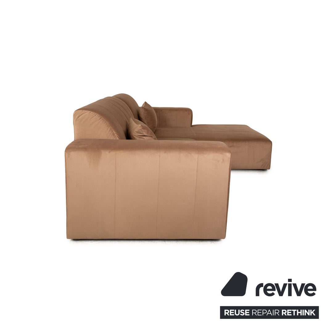 iconX STUDIOS Astra velvet fabric corner sofa brown recamier right