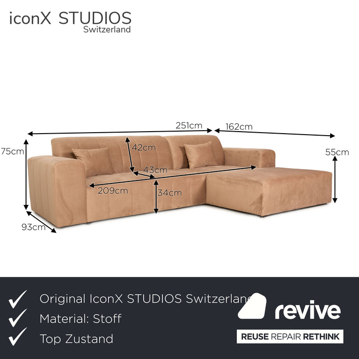 iconX STUDIOS Astra velvet fabric corner sofa brown recamier right