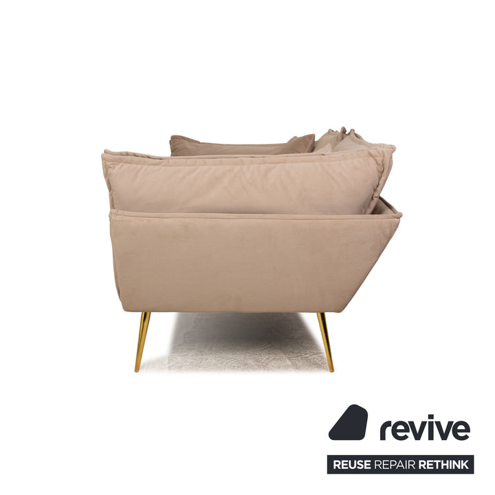 IconX STUDIOS Aura Velvet Fabric Three Seater Sofa Couch Beige