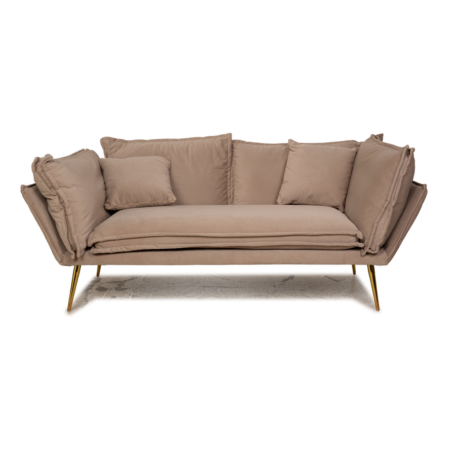 IconX STUDIOS Aura Velvet Fabric Three Seater Sofa Couch Beige