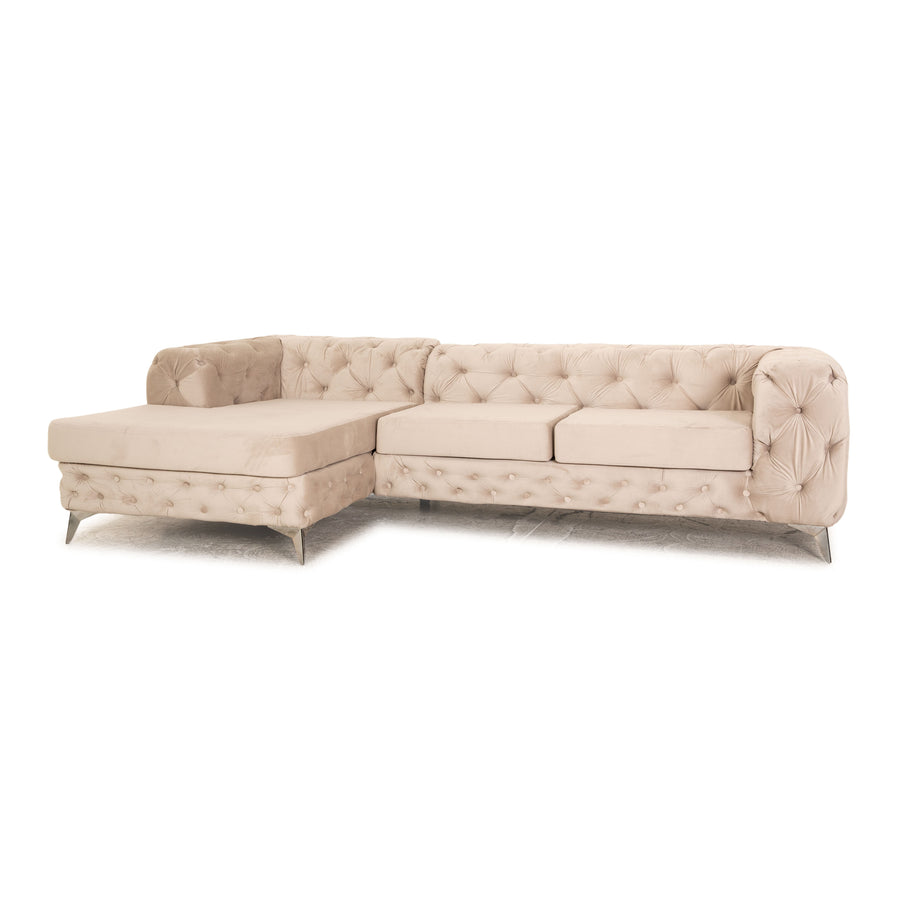 IconX STUDIOS Canapé d'angle en tissu velours Bali méridienne beige gauche