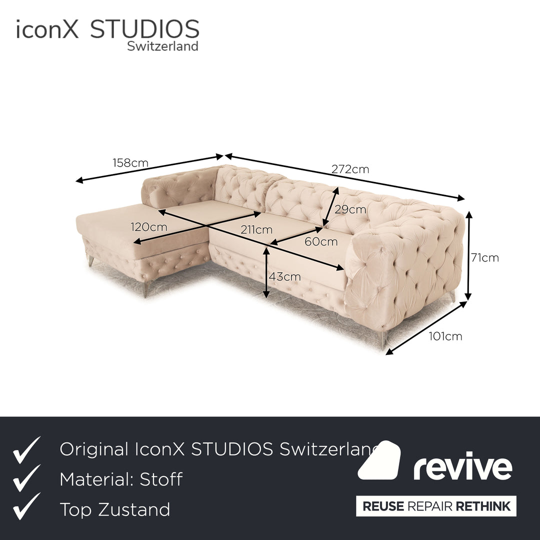 IconX STUDIOS Bali Samt Stoff Ecksofa Beige Recamiere links