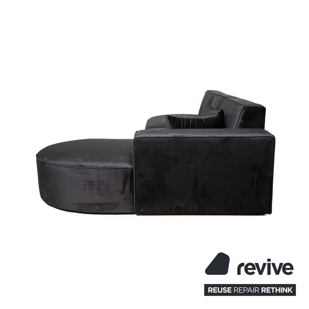 IconX STUDIOS Canapé d'angle en tissu velours Belagio chaise longue noire droite