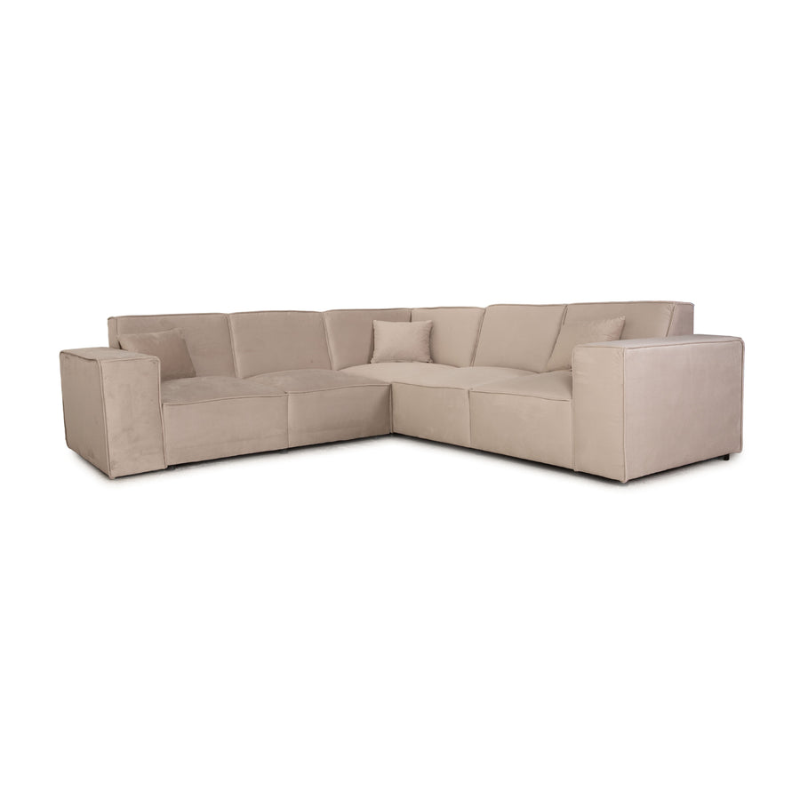 IconX STUDIOS Beluga Samt Stoff Ecksofa Creme Recamiere rechts & links