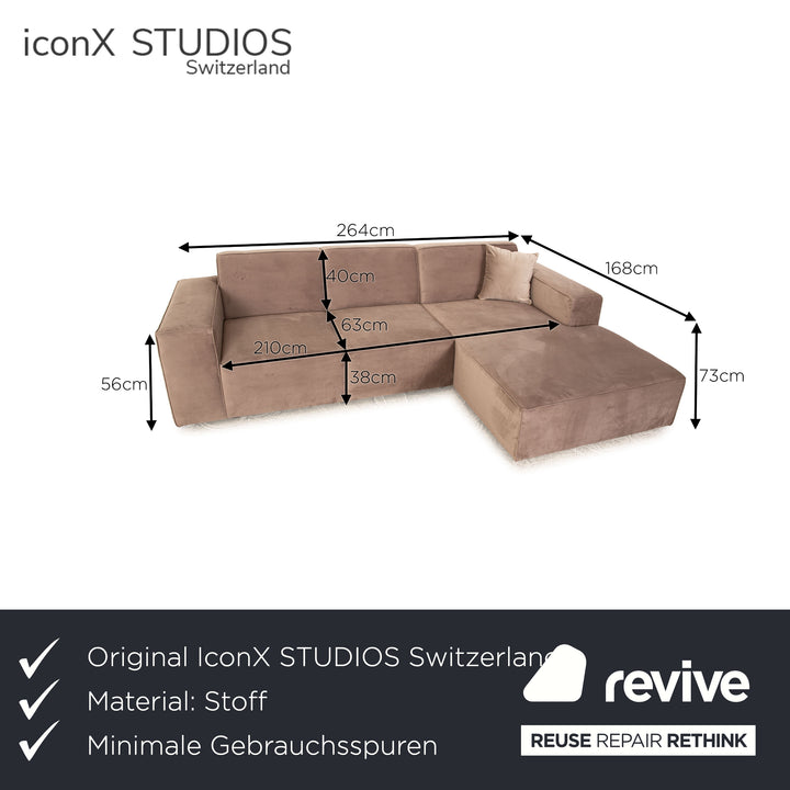 iconX STUDIOS Beluga velvet fabric corner sofa grey taupe chaise longue right