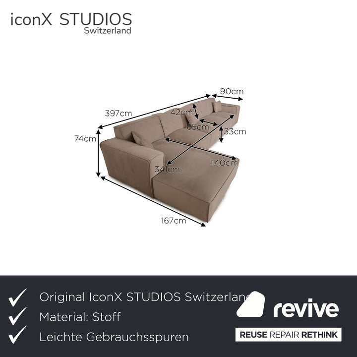 IconX STUDIOS Beluga velvet fabric corner sofa couch beige recamier left