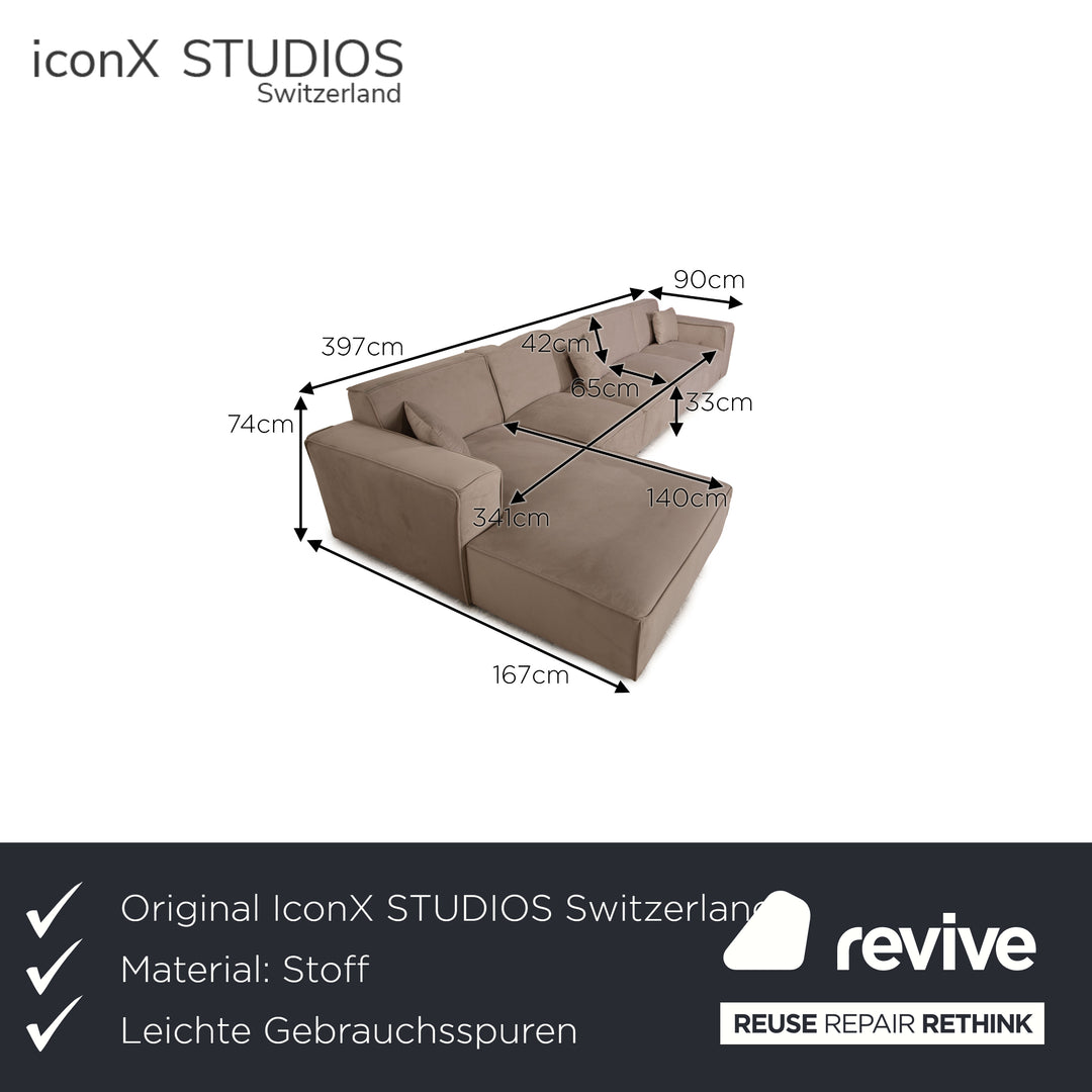 IconX STUDIOS Beluga Samt Stoff Ecksofa Sofa Couch Beige Recamiere links