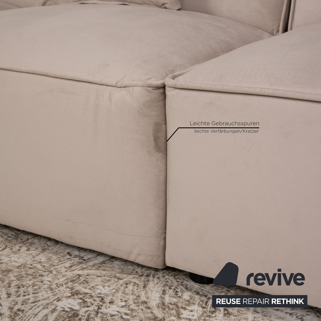 IconX STUDIOS Beluga Samt Stoff Ecksofa Sofa Couch Beige Recamiere links