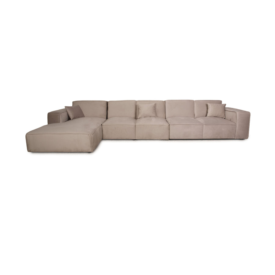 IconX STUDIOS Beluga Samt Stoff Ecksofa Sofa Couch Beige Recamiere links