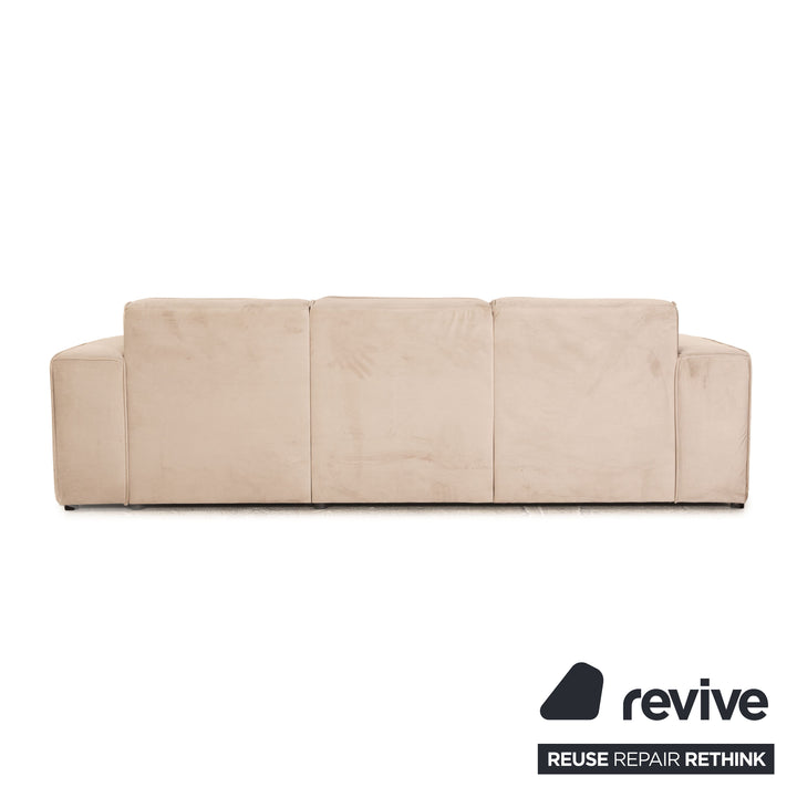IconX STUDIOS Beluga Velvet Fabric Four Seater Sofa Couch Beige Light Grey