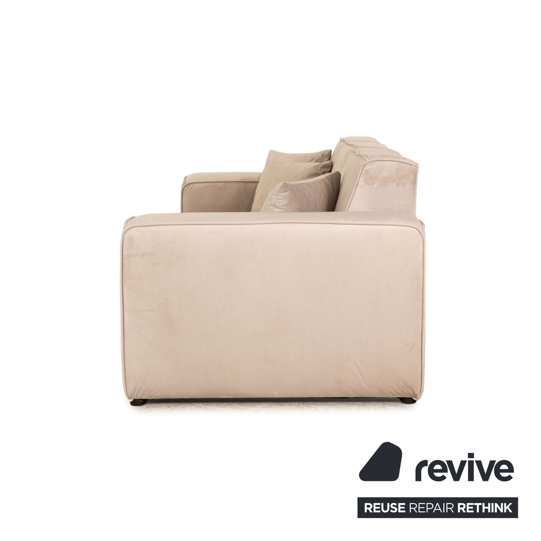 IconX STUDIOS Beluga Velvet Fabric Four Seater Sofa Couch Beige Light Grey