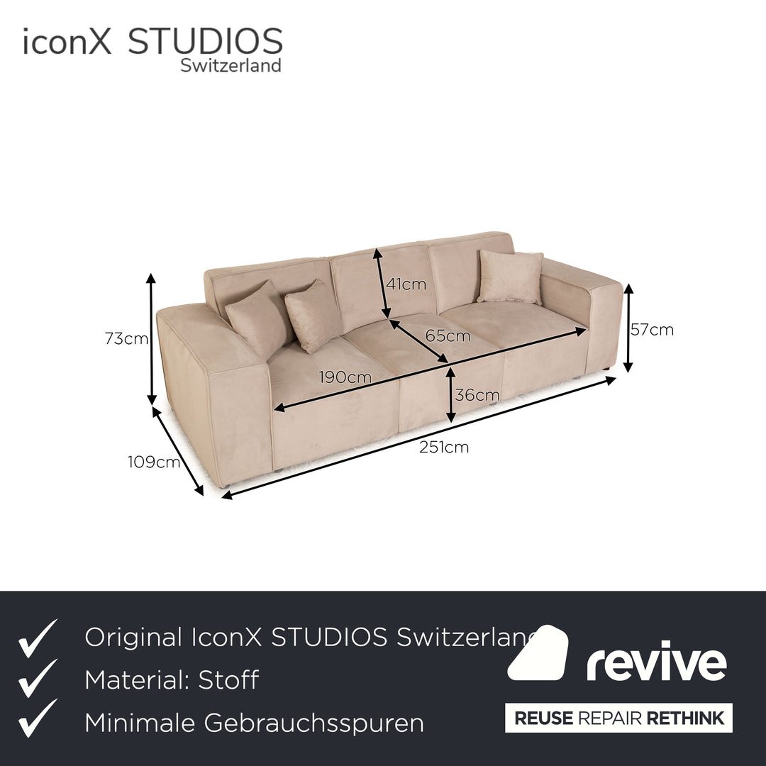 IconX STUDIOS Beluga Velvet Fabric Four Seater Sofa Couch Beige Light Grey