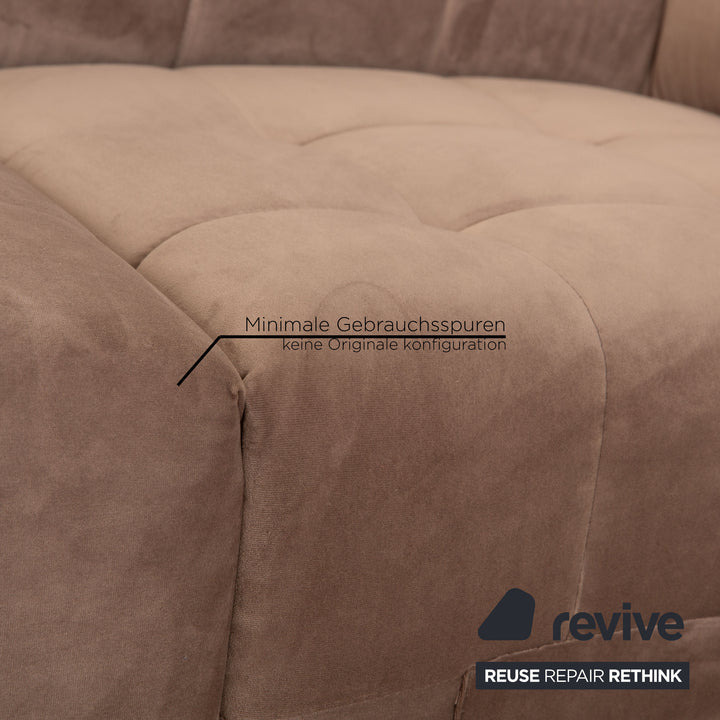 IconX STUDIOS Bloom Velvet Fabric Three Seater Beige Sofa
