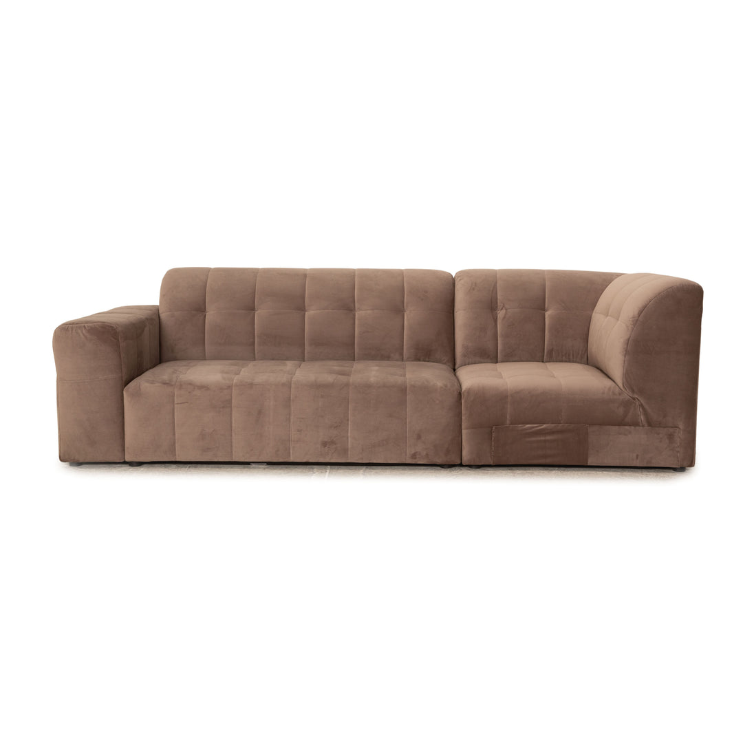IconX STUDIOS Bloom Velvet Fabric Three Seater Beige Sofa