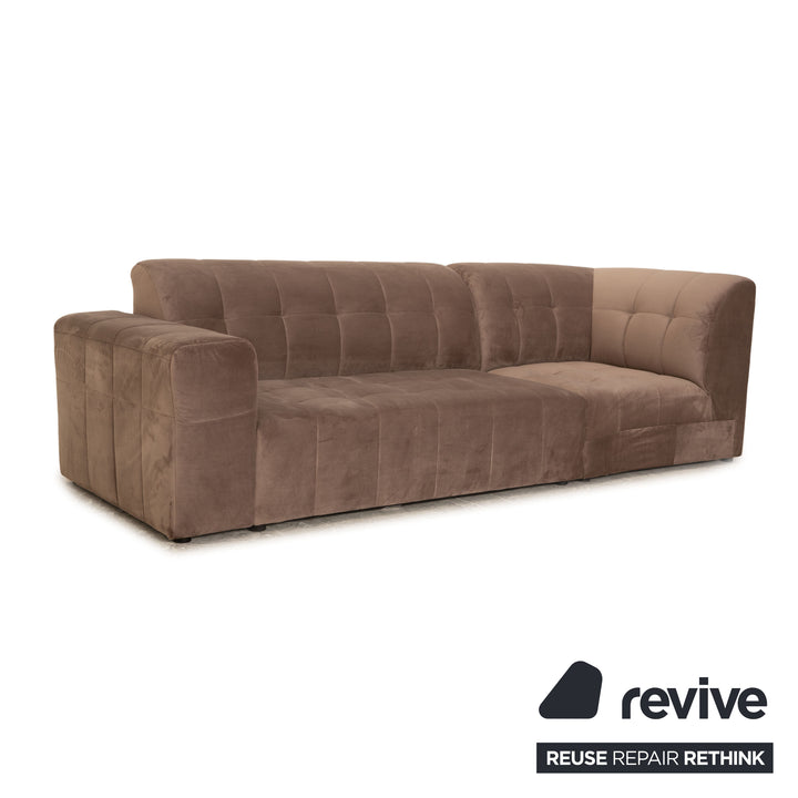 IconX STUDIOS Bloom Velvet Fabric Three Seater Beige Sofa