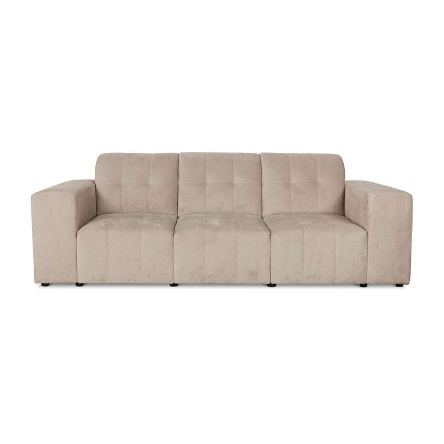 IconX STUDIOS Bloom Velvet Fabric Three Seater Beige Sofa Couch