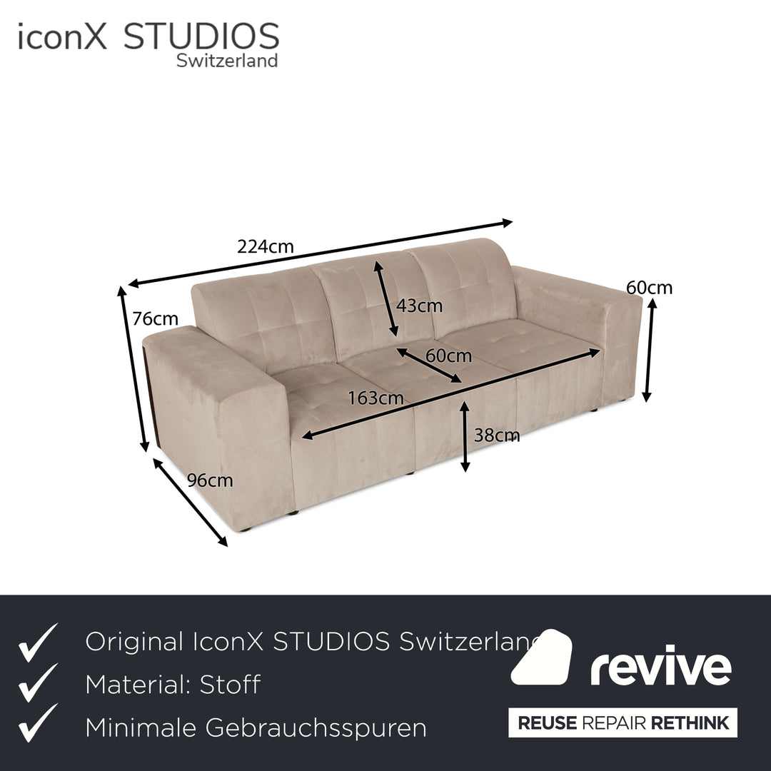 IconX STUDIOS Bloom Samt Stoff Dreisitzer Beige Sofa Couch