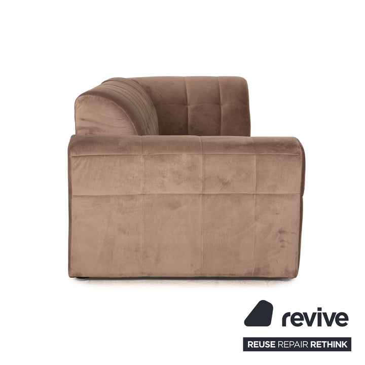 IconX STUDIOS Bloom Velvet Fabric Three Seater Beige Sofa