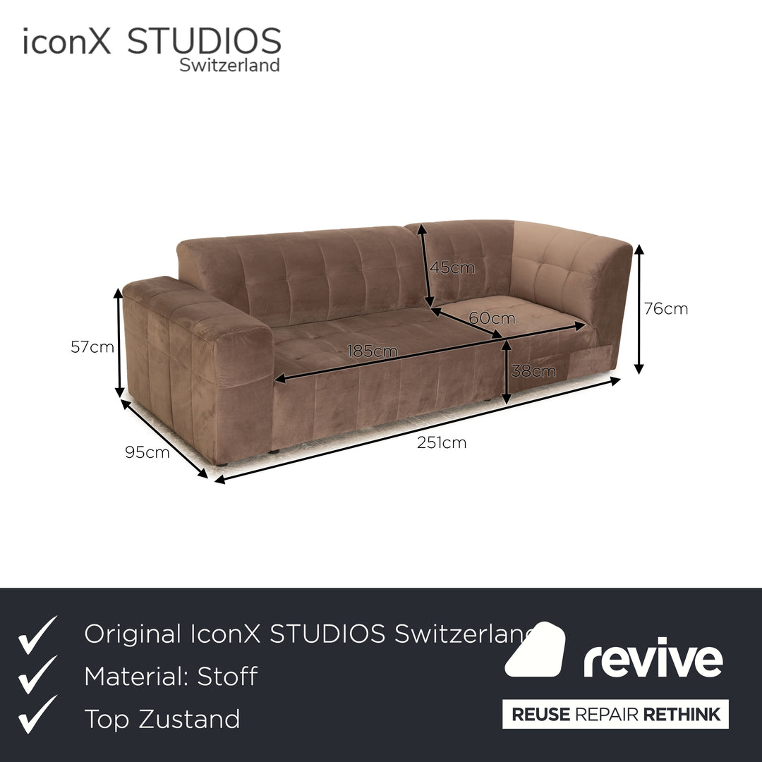 IconX STUDIOS Bloom Velvet Fabric Three Seater Beige Sofa
