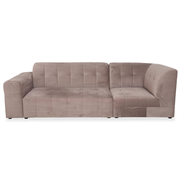 IconX STUDIOS Bloom Velvet Fabric Three-Seater Light Grey Beige Taupe Sofa Couch