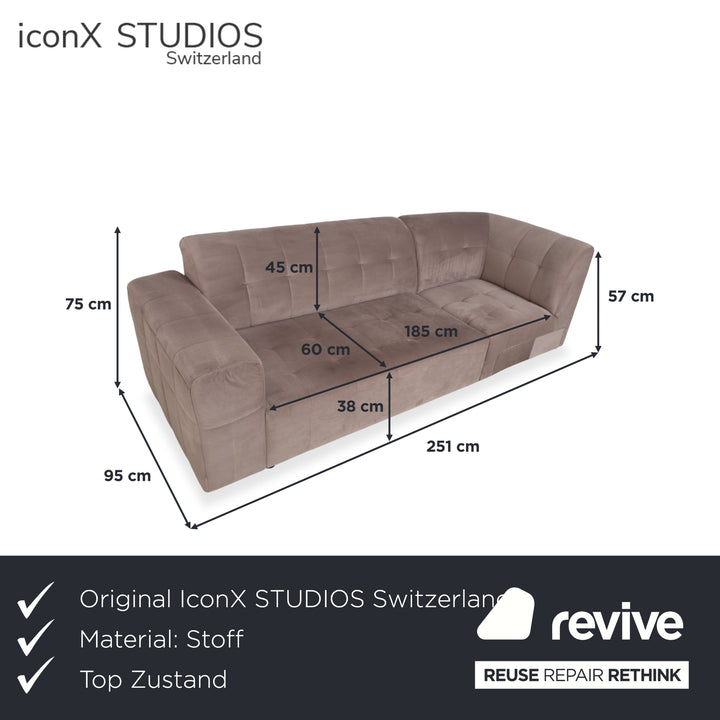 IconX STUDIOS Bloom Velvet Fabric Three-Seater Light Grey Beige Taupe Sofa Couch