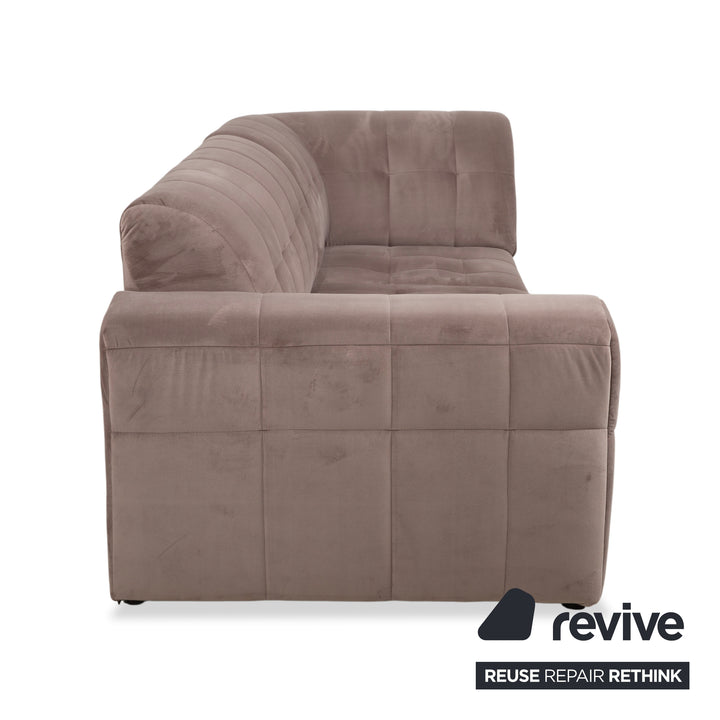IconX STUDIOS Bloom Velvet Fabric Three-Seater Light Grey Beige Taupe Sofa Couch
