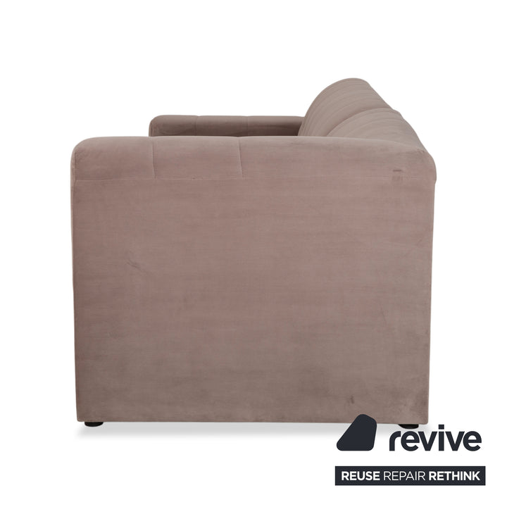 IconX STUDIOS Bloom Velvet Fabric Three-Seater Light Grey Beige Taupe Sofa Couch