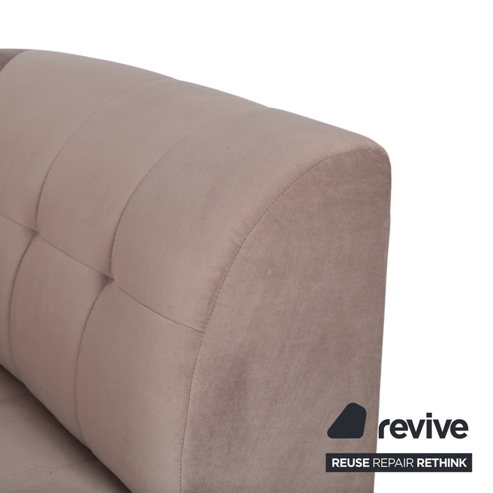 IconX STUDIOS Bloom Velvet Fabric Three-Seater Light Grey Beige Taupe Sofa Couch