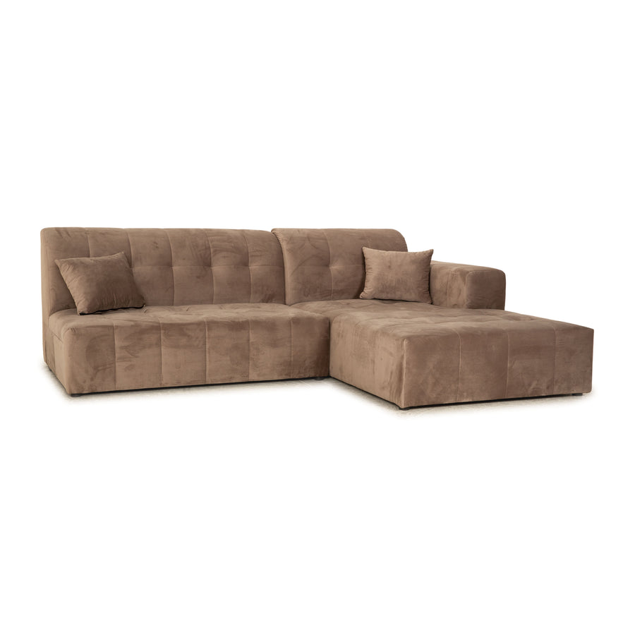 IconX STUDIOS Bloom Velvet Fabric Corner Sofa Couch Beige