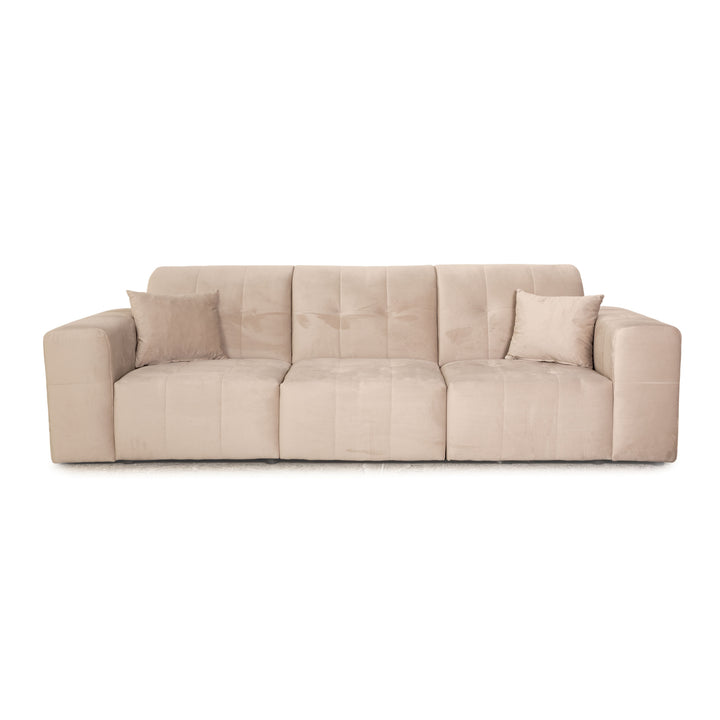 IconX STUDIOS Bloom Velvet Fabric Four Seater Beige Sofa Couch