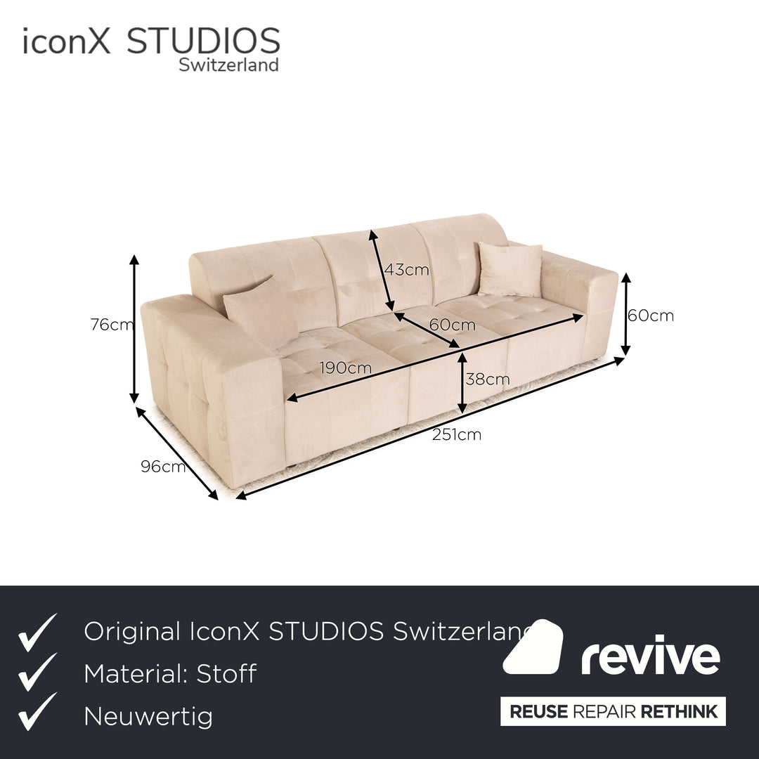 IconX STUDIOS Bloom Velvet Fabric Four Seater Beige Sofa Couch