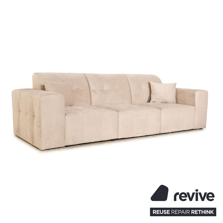 IconX STUDIOS Bloom Velvet Fabric Four Seater Beige Sofa Couch