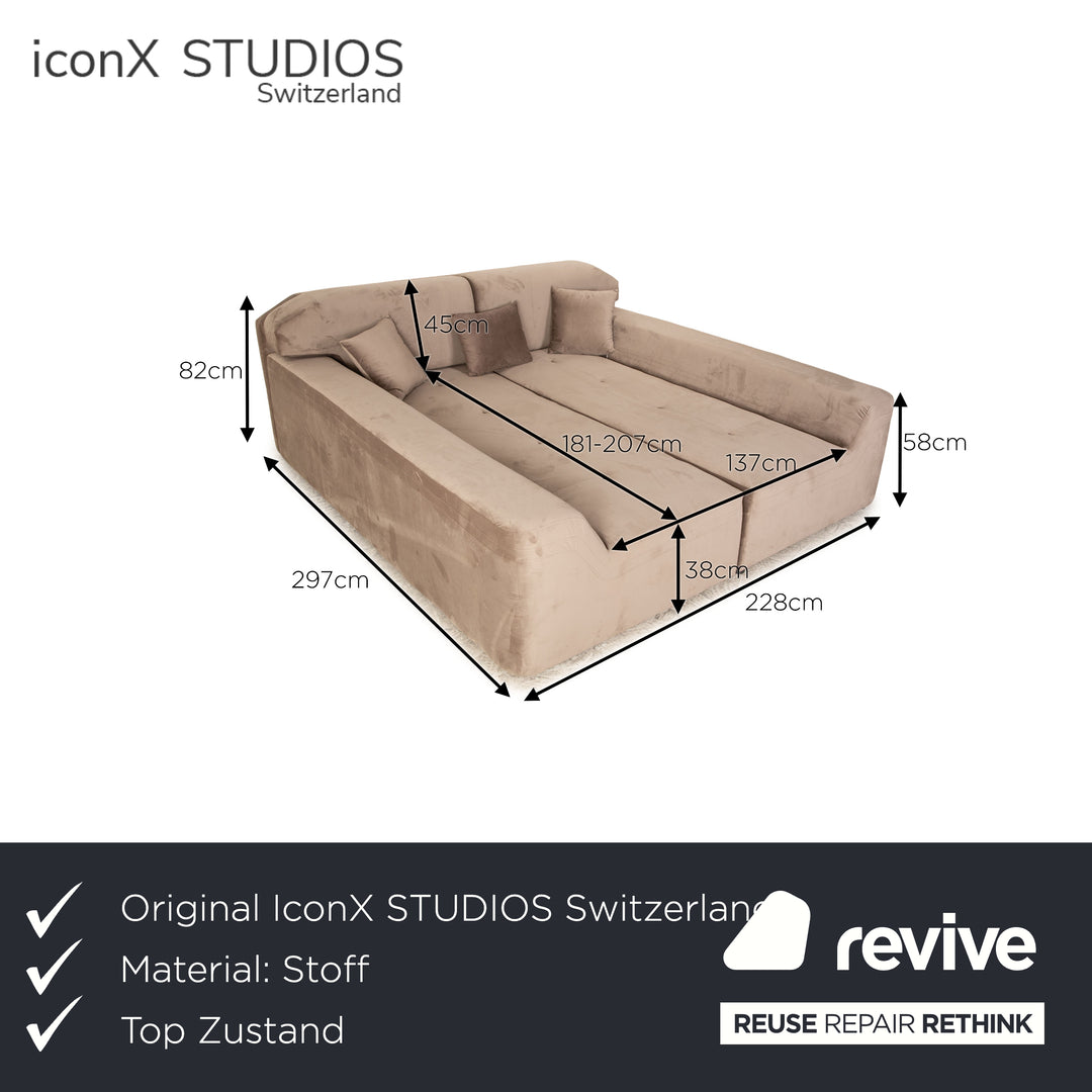 IconX STUDIOS Elysium Velvet Fabric Sofa Beige Sofa Bed