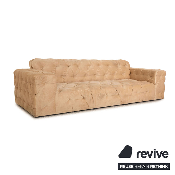 IconX STUDIOS Venus Velvet Fabric Three Seater Beige Sofa Couch