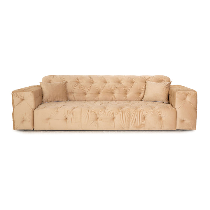 IconX STUDIOS Venus Velvet Fabric Three Seater Beige Sofa Couch