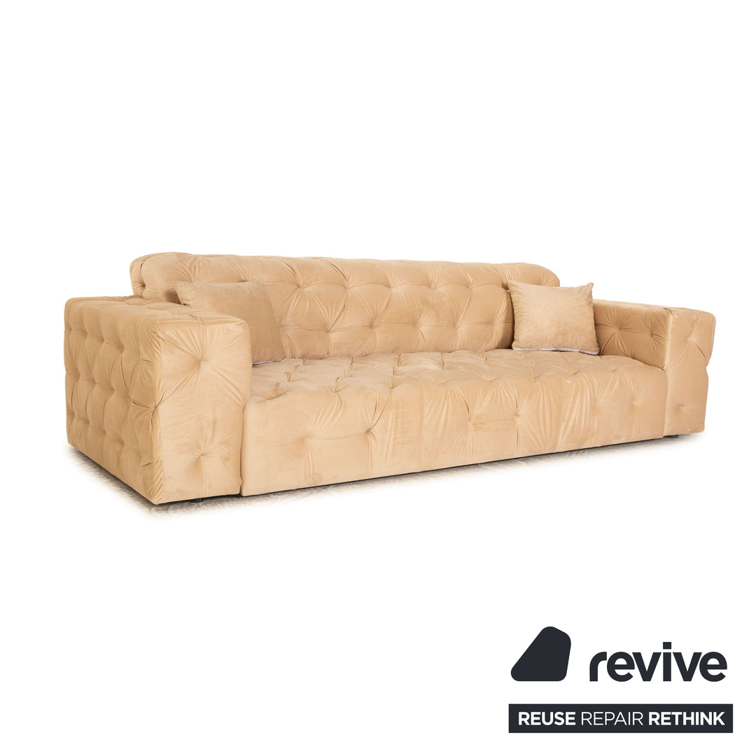 IconX STUDIOS Venus Velvet Fabric Three Seater Beige Sofa Couch