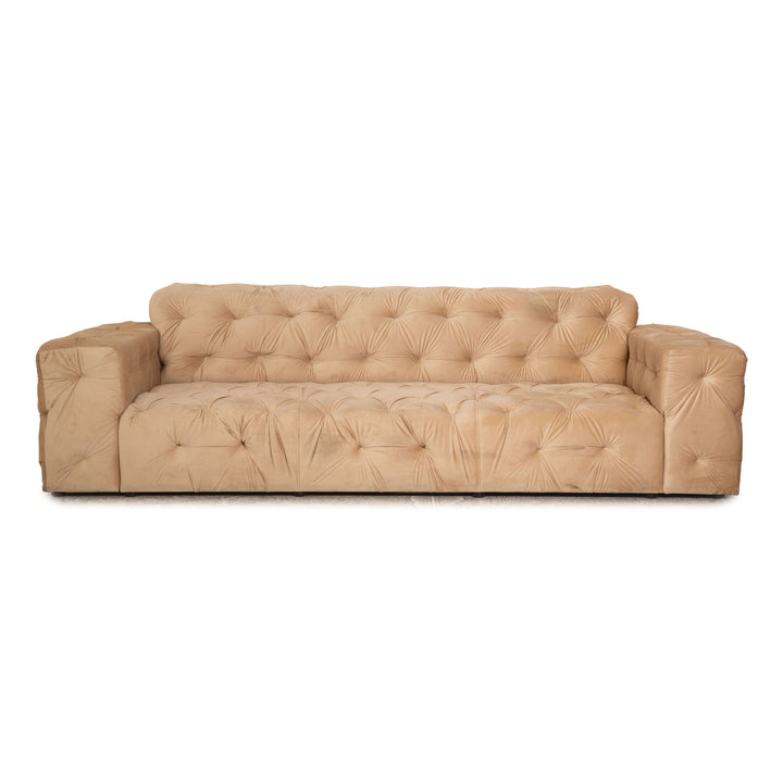 IconX STUDIOS Venus Velvet Fabric Three Seater Beige Sofa Couch