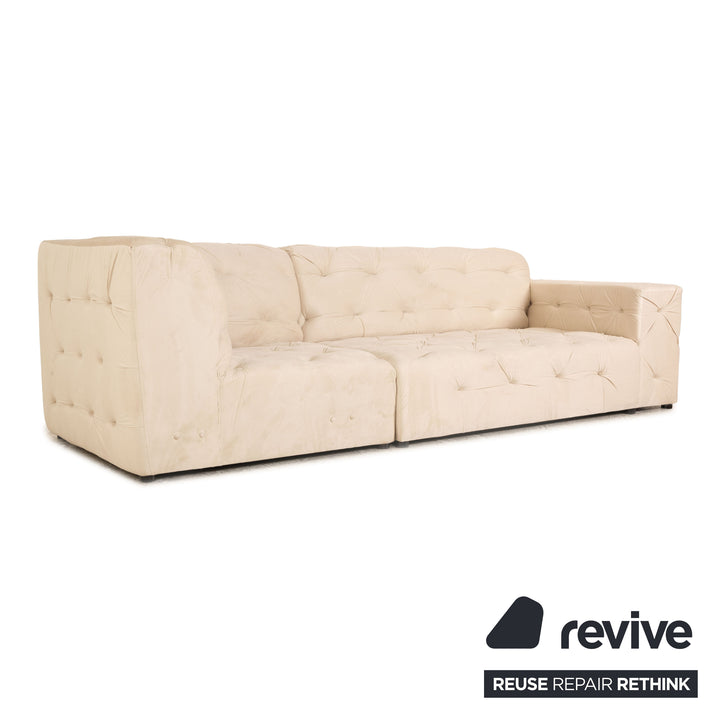 IconX STUDIOS Venus Velvet Fabric Three Seater Sofa Couch Beige