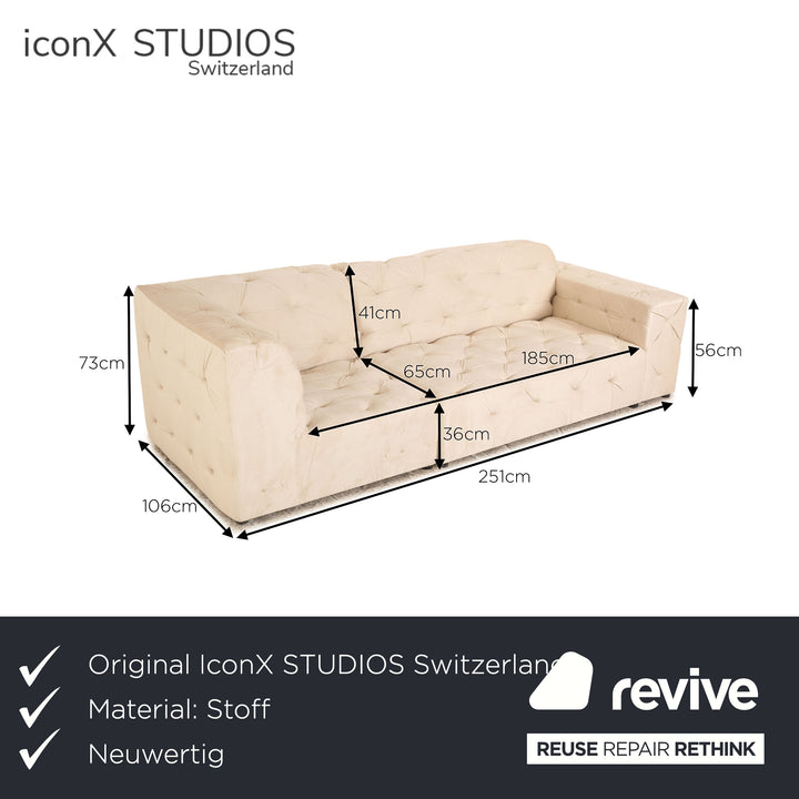 IconX STUDIOS Venus Velvet Fabric Three Seater Sofa Couch Beige