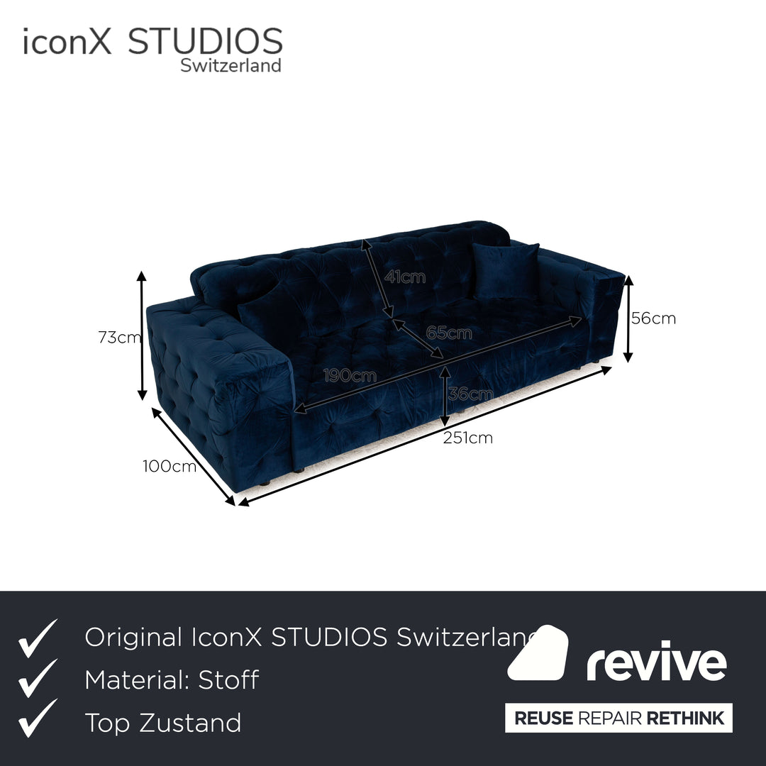 IconX STUDIOS Venus Samt Stoff Viersitzer Blau Sofa Couch