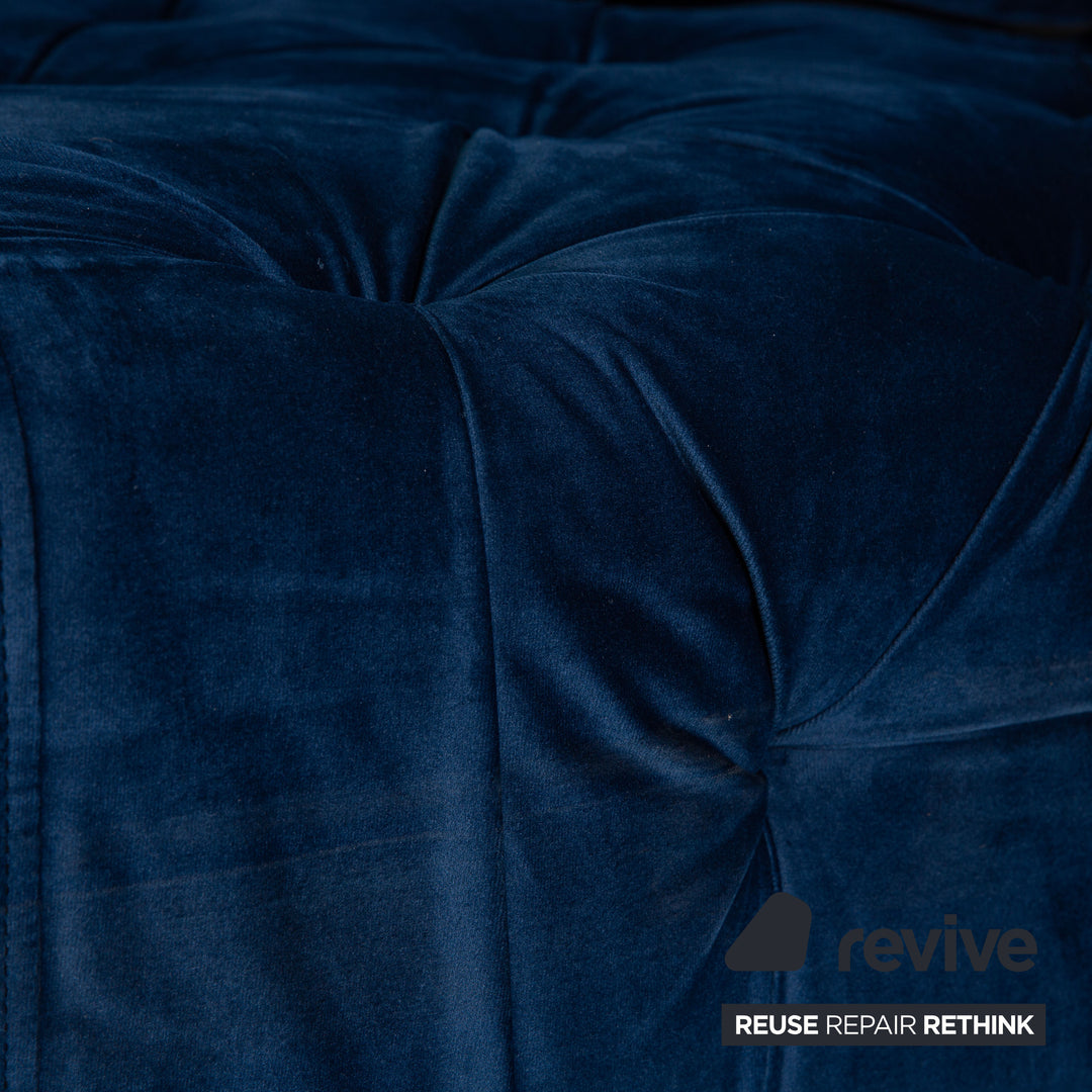 IconX STUDIOS Venus Velvet Fabric Four Seater Blue Sofa Couch