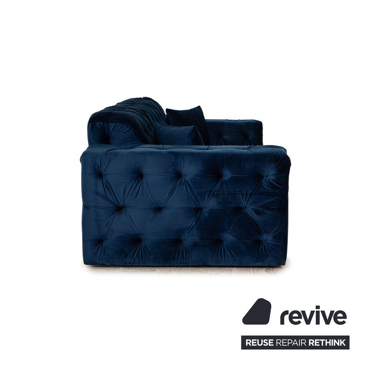 IconX STUDIOS Venus Velvet Fabric Four Seater Blue Sofa Couch